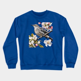 Northern Mockingbird Surrounded by Apple Blossom Crewneck Sweatshirt